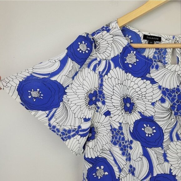 𝅺talbots Floral SS Blouse Blue White M - Picture 3 of 10